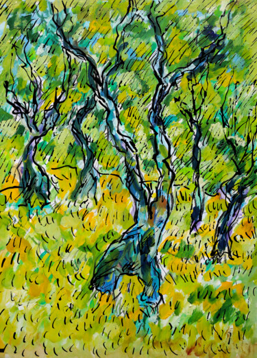 Картина под названием "Façon Van Gogh2" - Jean Mirre, Подлинное произведение искусства, Масло
