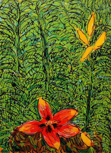 Malerei mit dem Titel "Orchidée" von Jean Mirre, Original-Kunstwerk, Öl