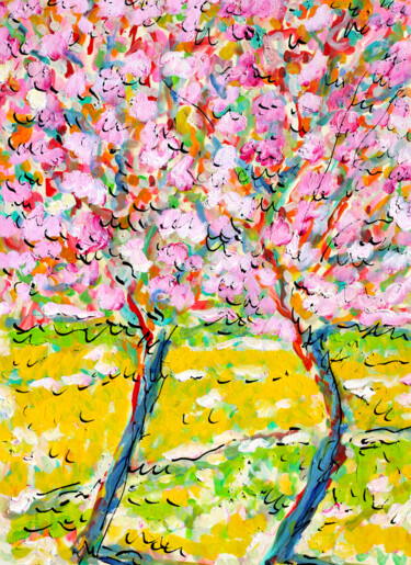 Malerei mit dem Titel "Amandiers en fleurs1" von Jean Mirre, Original-Kunstwerk, Öl