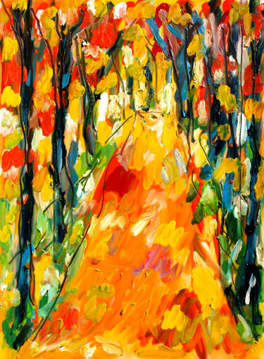 Картина под названием "Sentier forestier" - Jean Mirre, Подлинное произведение искусства, Масло