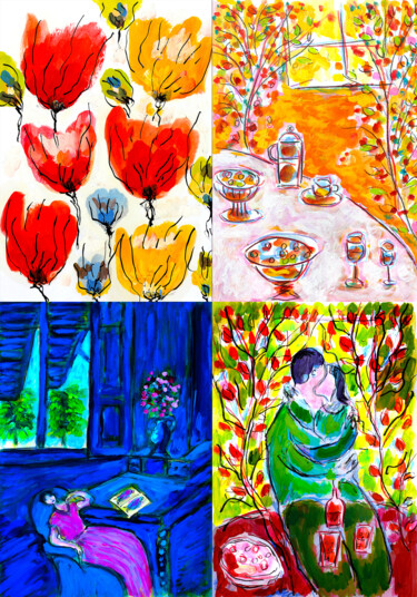 Картина под названием "Tulipes_Sieste" - Jean Mirre, Подлинное произведение искусства, Масло