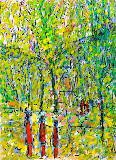 Peinture intitulée "Les peupliers" par Jean Mirre, Œuvre d'art originale, Huile