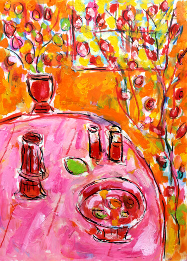 Peinture intitulée "Nappe rose" par Jean Mirre, Œuvre d'art originale, Huile