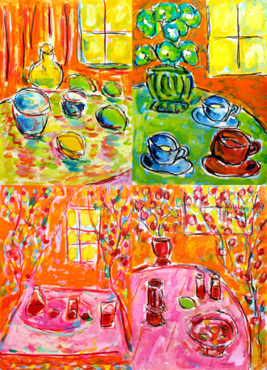 Malerei mit dem Titel "Tables" von Jean Mirre, Original-Kunstwerk, Öl
