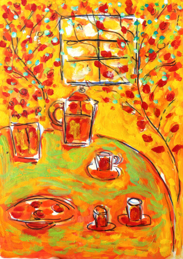 Painting titled "Café pistache" by Jean Mirre, Original Artwork, Oil