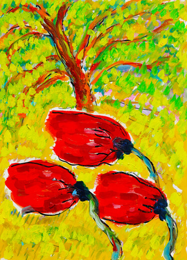 Painting titled "Fleurs et arbre" by Jean Mirre, Original Artwork, Oil