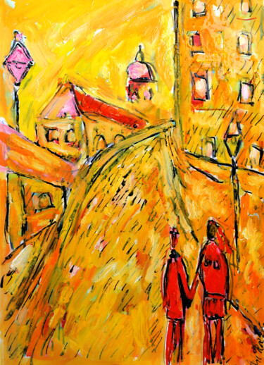 Pintura intitulada "Les amours jaunes" por Jean Mirre, Obras de arte originais, Óleo