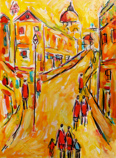 Malerei mit dem Titel "Dimanche en ville2" von Jean Mirre, Original-Kunstwerk, Öl