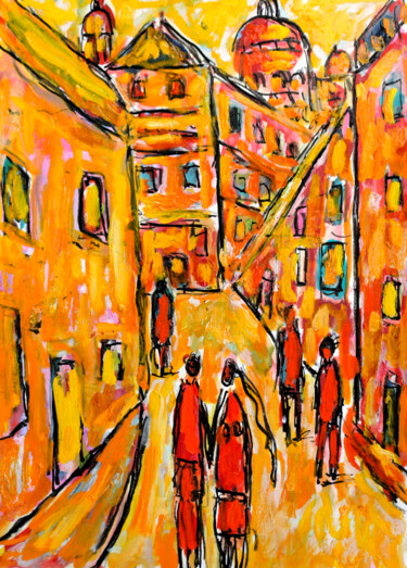 Malarstwo zatytułowany „La rue1” autorstwa Jean Mirre, Oryginalna praca, Olej
