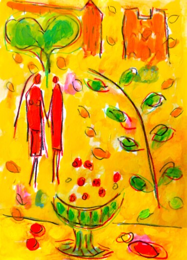Peinture intitulée "Fruits et amour" par Jean Mirre, Œuvre d'art originale, Huile