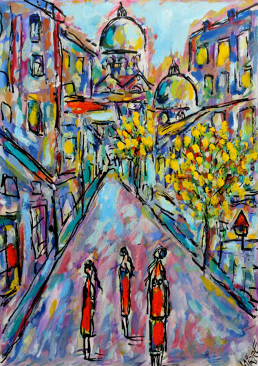 Peinture intitulée "Rue des filles" par Jean Mirre, Œuvre d'art originale, Huile