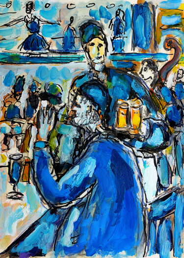 Pintura intitulada "La serveuse de bock…" por Jean Mirre, Obras de arte originais, Óleo