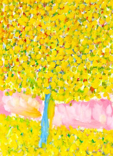 Schilderij getiteld "Arbre jaune" door Jean Mirre, Origineel Kunstwerk, Olie