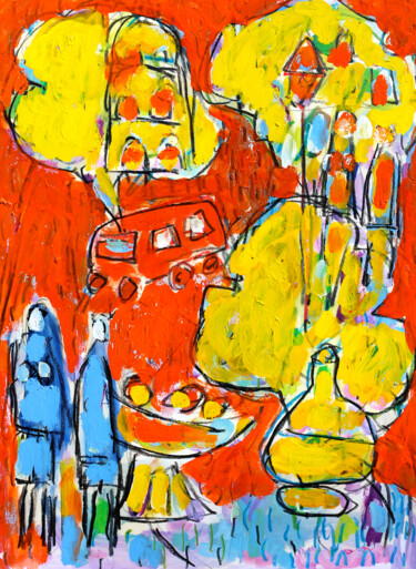 Картина под названием "Prunes, amour et ré…" - Jean Mirre, Подлинное произведение искусства, Масло