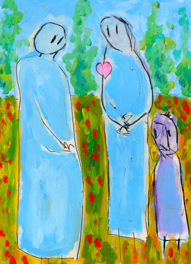 Painting titled "Heart family" by Jean Mirre, Original Artwork, Oil