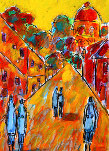 Картина под названием "Rue du Temple" - Jean Mirre, Подлинное произведение искусства, Масло