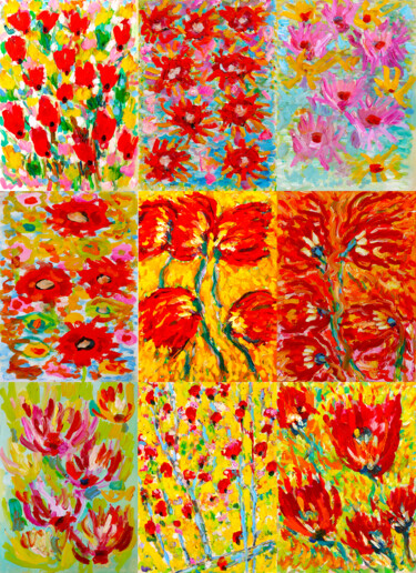 Peinture intitulée "Fleurs à toute heure" par Jean Mirre, Œuvre d'art originale, Huile