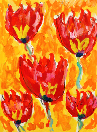 Painting titled "Tulips symphony" by Jean Mirre, Original Artwork, Oil