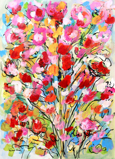 Pintura intitulada "Petit bouquet" por Jean Mirre, Obras de arte originais, Óleo