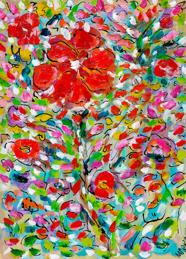Malerei mit dem Titel "Mélodie des fleurs" von Jean Mirre, Original-Kunstwerk, Öl
