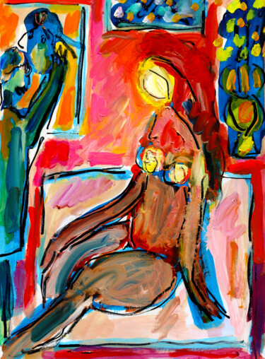 Schilderij getiteld "Matisse et modèle" door Jean Mirre, Origineel Kunstwerk, Olie