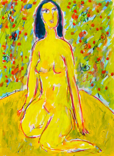 Peinture intitulée "Autre femme jaune" par Jean Mirre, Œuvre d'art originale, Huile