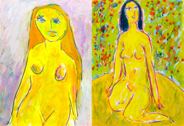 Painting titled "Yellow sisters" by Jean Mirre, Original Artwork, Oil