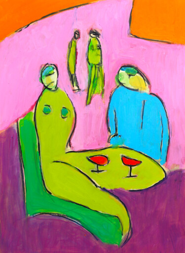 Peinture intitulée "L'amant table" par Jean Mirre, Œuvre d'art originale, Huile