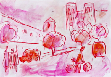 绘画 标题为“Paris à vélo rose” 由Jean Mirre, 原创艺术品, 油