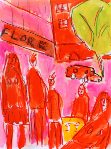 Schilderij getiteld "Le Flore" door Jean Mirre, Origineel Kunstwerk, Olie