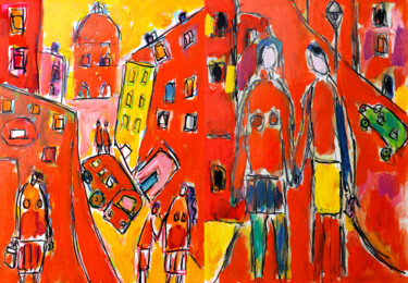 Peinture intitulée "Coppia in strada" par Jean Mirre, Œuvre d'art originale, Huile