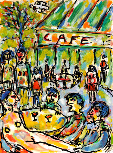 Peinture intitulée "Café du Bois à l'au…" par Jean Mirre, Œuvre d'art originale, Huile