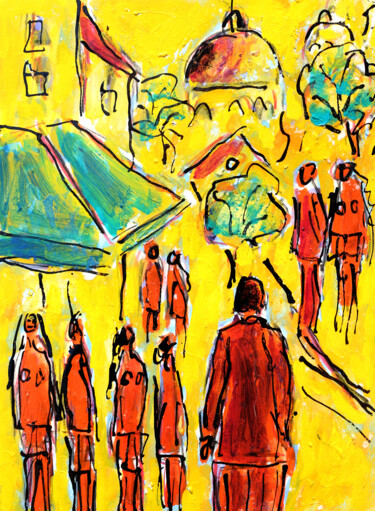 Картина под названием "Walking Sorbonne" - Jean Mirre, Подлинное произведение искусства, Масло