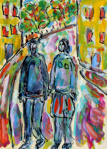 Schilderij getiteld "Urban love" door Jean Mirre, Origineel Kunstwerk, Olie