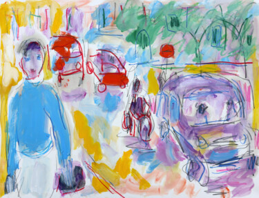 Malerei mit dem Titel "Street scene1" von Jean Mirre, Original-Kunstwerk, Öl