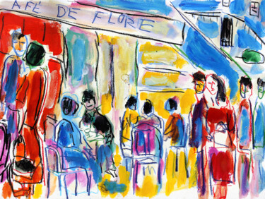 Painting titled "Le Flore, Paris" by Jean Mirre, Original Artwork, Oil
