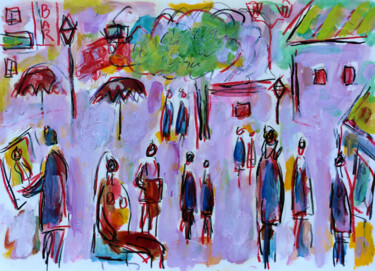 Painting titled "Square des artistes" by Jean Mirre, Original Artwork, Oil
