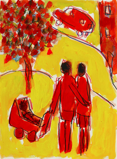 Painting titled "Couple et landau" by Jean Mirre, Original Artwork, Oil