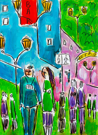 Painting titled "Touristes2" by Jean Mirre, Original Artwork, Oil