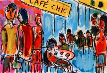 Painting titled "Café Chic" by Jean Mirre, Original Artwork, Oil