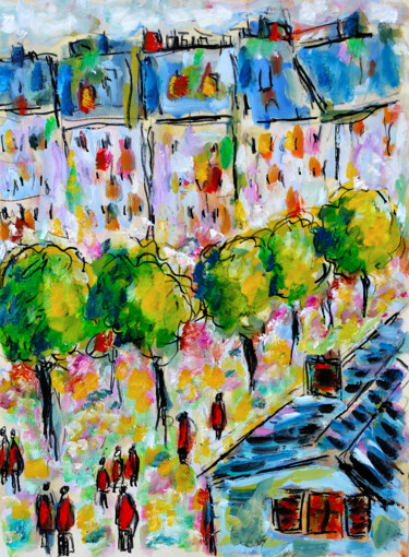 Painting titled "Buttes Chaumont" by Jean Mirre, Original Artwork, Oil