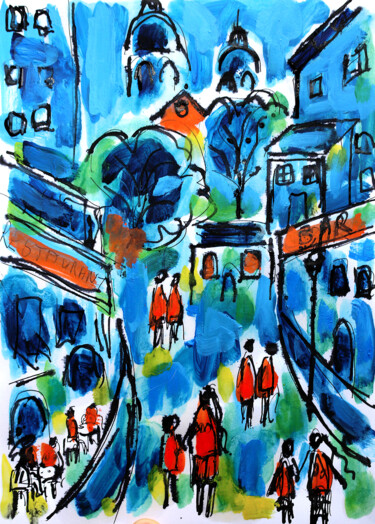 Painting titled "Blue saturday" by Jean Mirre, Original Artwork, Oil