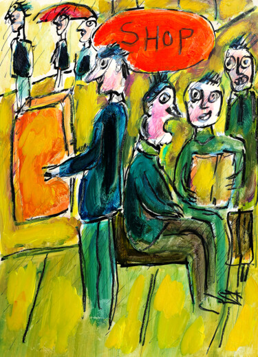 Painting titled "Shop and shut up" by Jean Mirre, Original Artwork, Oil