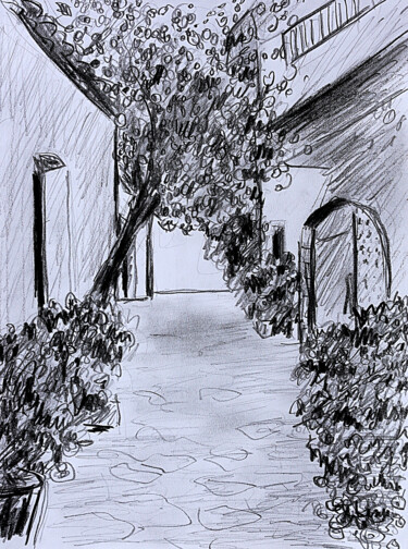 Dessin intitulée "Patio" par Jean Mirre, Œuvre d'art originale, Crayon