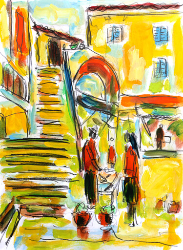 Schilderij getiteld "Marché de Provence" door Jean Mirre, Origineel Kunstwerk, Olie