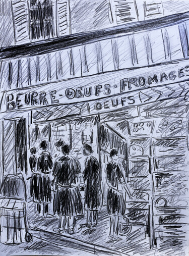 Drawing titled "Beurre Œufs Fromages" by Jean Mirre, Original Artwork, Pencil
