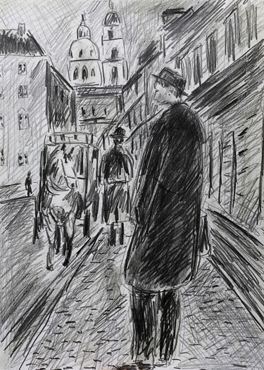 Drawing titled "Rue de Prague" by Jean Mirre, Original Artwork, Pencil