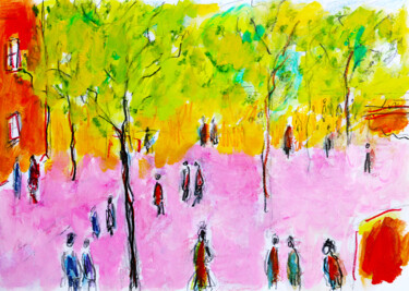 Peinture intitulée "Allée rose" par Jean Mirre, Œuvre d'art originale, Huile