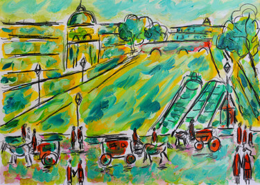 Painting titled "Seine, péniches et…" by Jean Mirre, Original Artwork, Oil