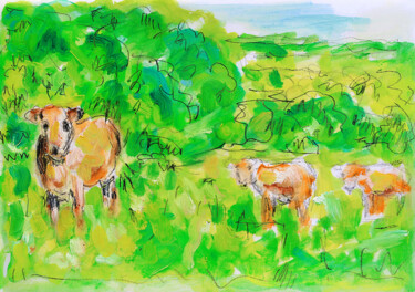 Painting titled "Vaches" by Jean Mirre, Original Artwork, Oil